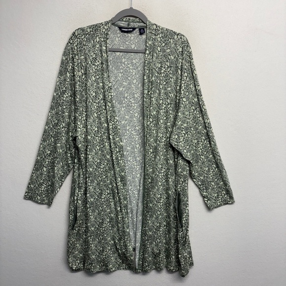 Land's End 3x Floral Sheer open cardigan sweater gray cream rayon stretch - Picture 1 of 9